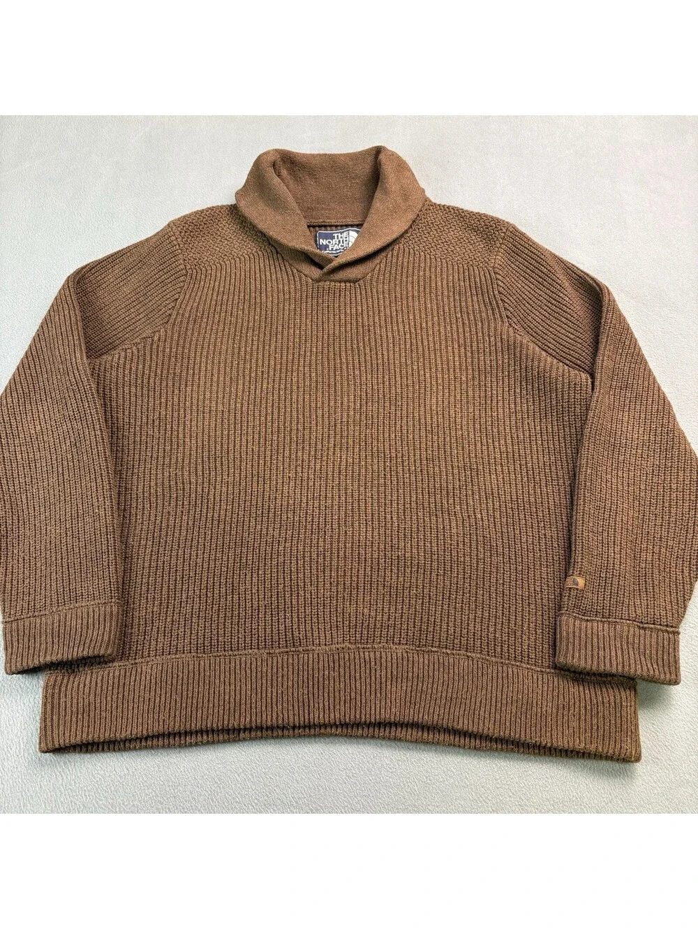 Vintage The North Face Chunky Heavy Knit Shawl Collar Sweater Size Large Brown